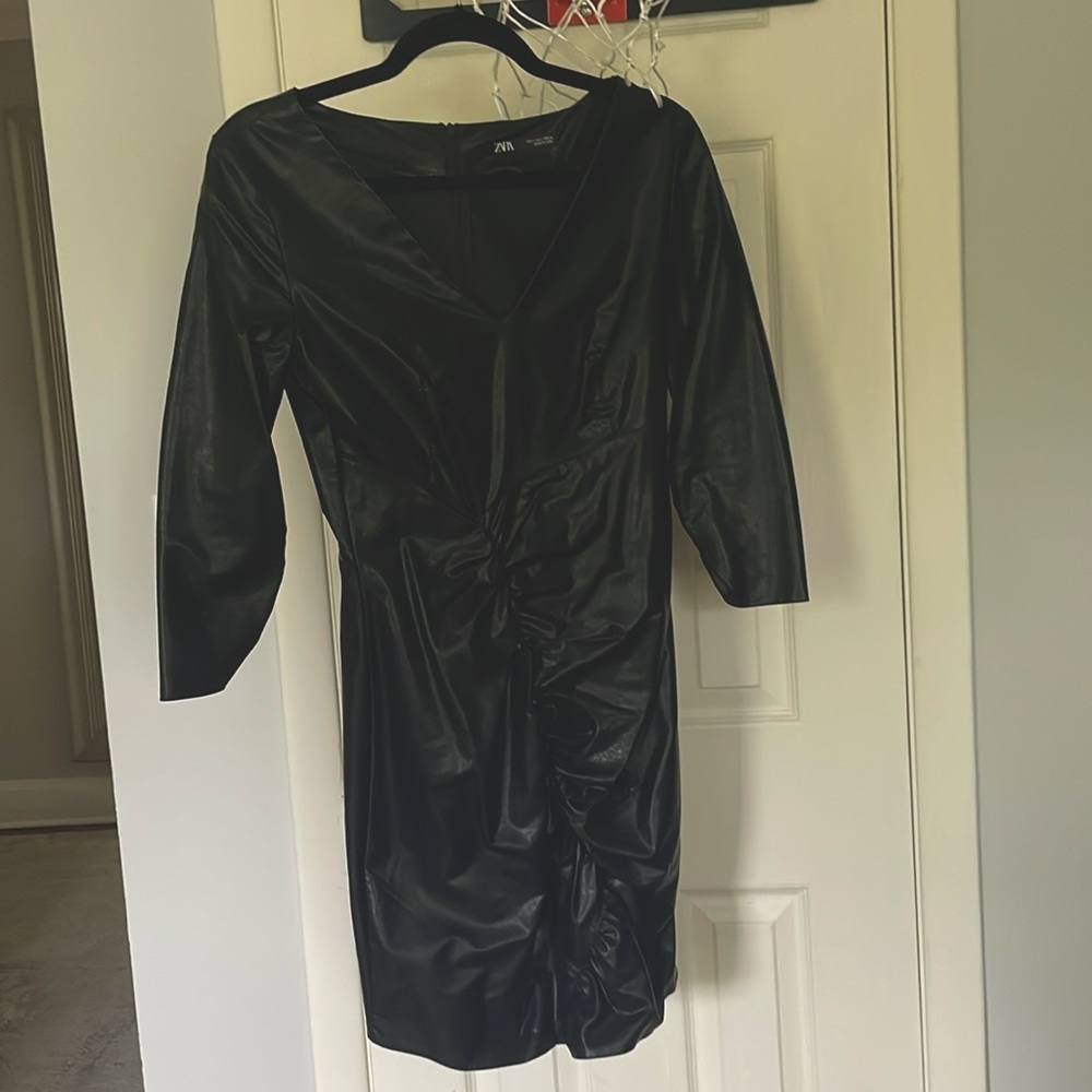 ZARA Black Faux Leather Mini Dress